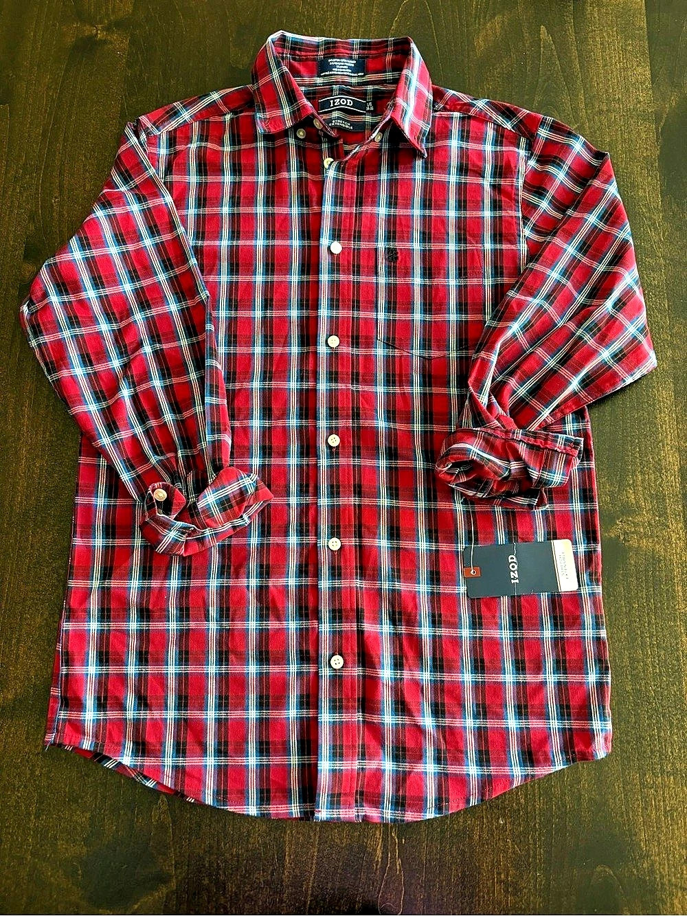 IZOD 600 Rooster Plaid Button Down in Red & Blue Size Large NWT